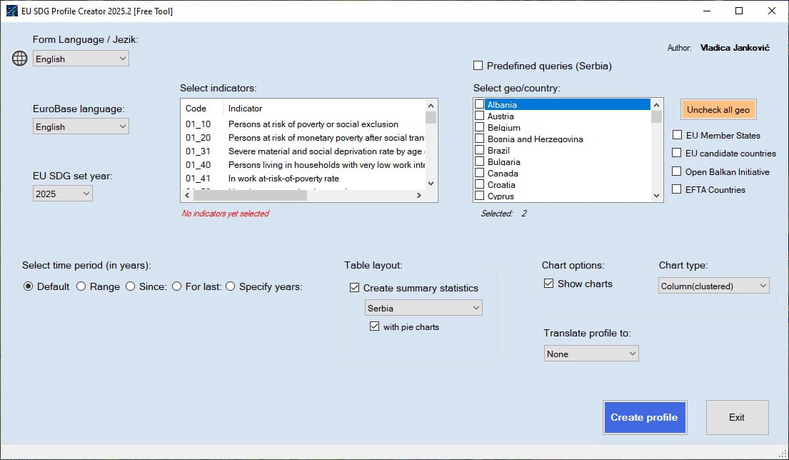 EU SDG Profile Creator app window